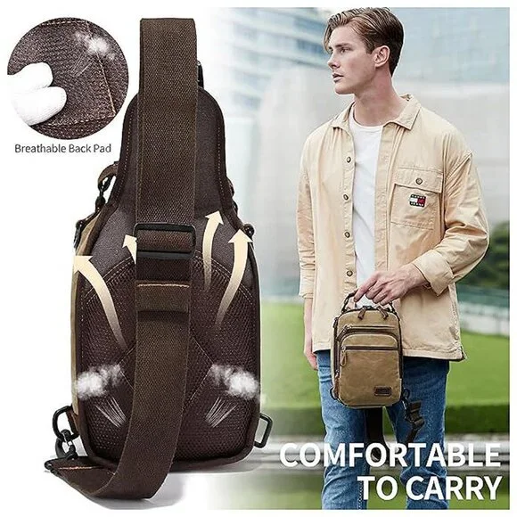Sling Bag for Men Waxed Canvas Crossbody Bag Chest Bag Water Khaki